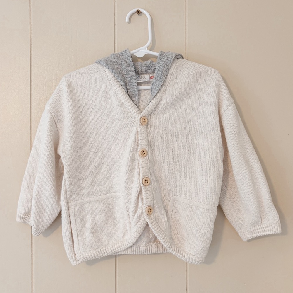 Zara Toddler Boy Cream Hooded Knit Cardigan